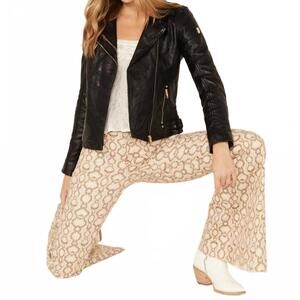 NEW MAURITIUS love and peace studded leather jacket in black